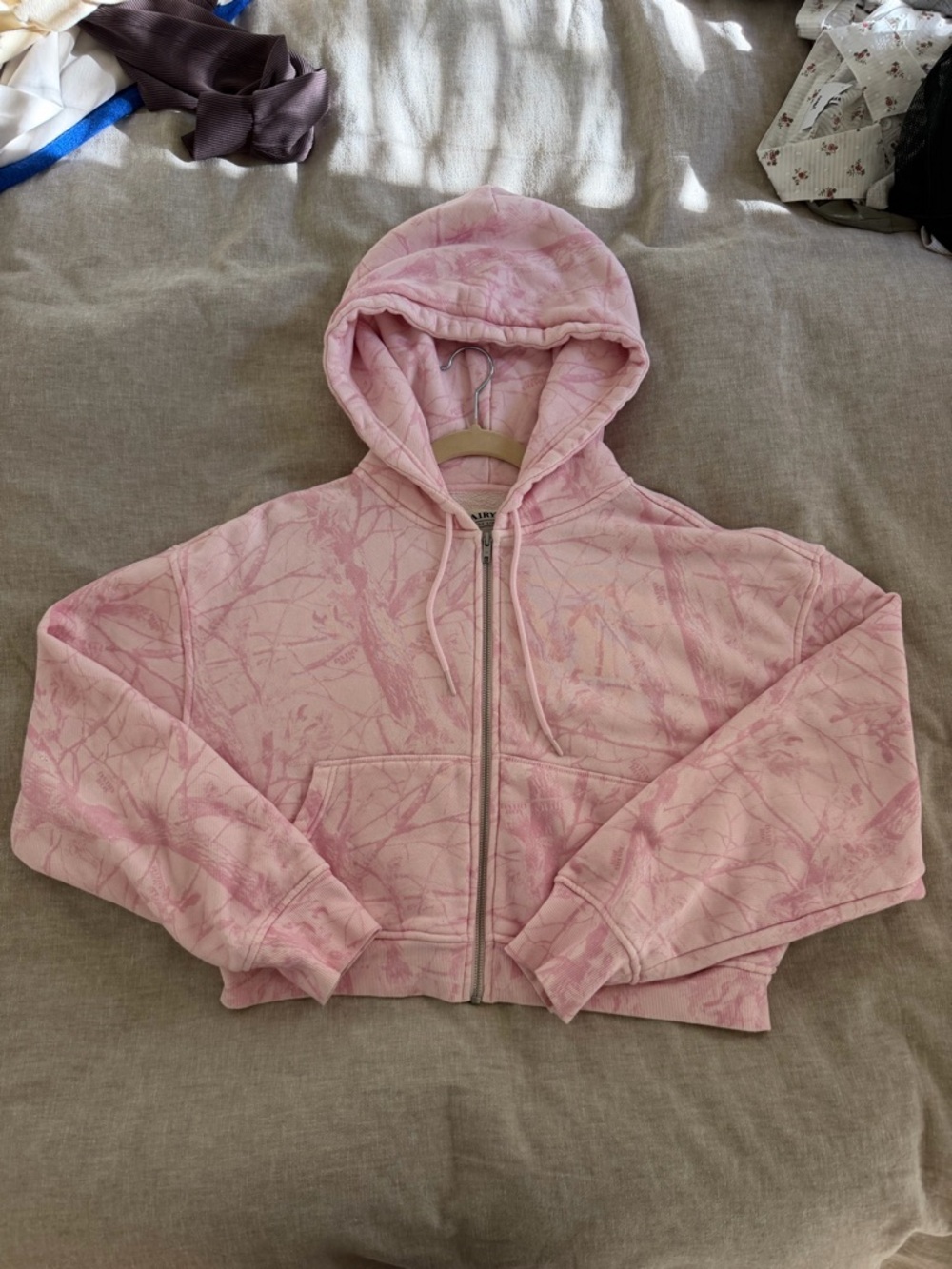 Dairy Boy Cropped Zip Hoodie in Bubblegum Camo
